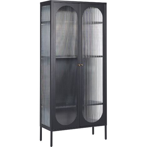 Estante de metal negro dorado 181 cm vidrio expositor 2 puertas oficina Foxton