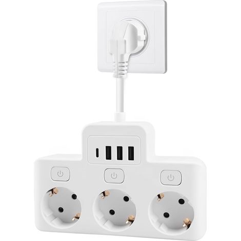Multiprise USB avec Interrupteur, Multiprise avec USB-A et Type-C, Adaptateur de Prise pour Bureau, Maison et Voyage (1/5)