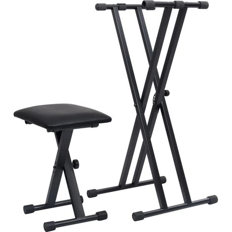 FIMEI Kit de support de clavier à empattement double et tabouret Noir (1/5)