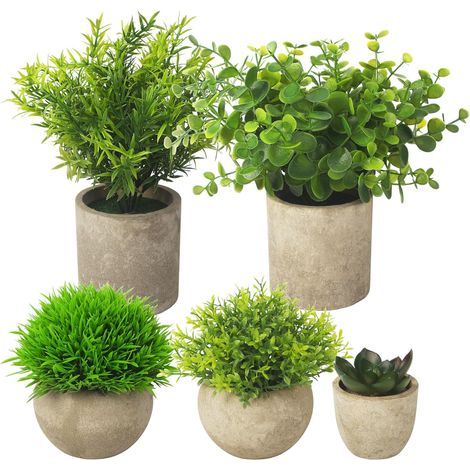 x Artificial Plants, Mini Artificial Plants Indoor Serpentine, Agave Succulents, Eagle Claw Aloe Vera, for Bedroom Office Decoration (Brown) (1/5)