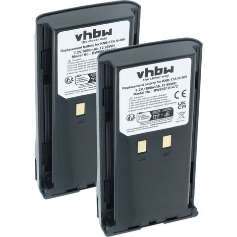vhbw 2x Akku kompatibel mit Kenwood TK-190, TK-180, TK-380, TK-290, TK-280, TK-385, TK-290 FuG 11b Funkgerät, Walkie Talkie (1800 mAh, 7,2 V, NiMH)