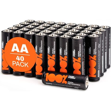 Piles AA Lot de 40 - Batteries LR6 Alcalines 1,5V - 100%Peakpower (1/5)