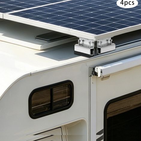 4x Support Panneau Solaire pour Camping-Car, Barre de Toit en Acier Inoxydable 304, Adapté aux Barres Transversales, Pinces