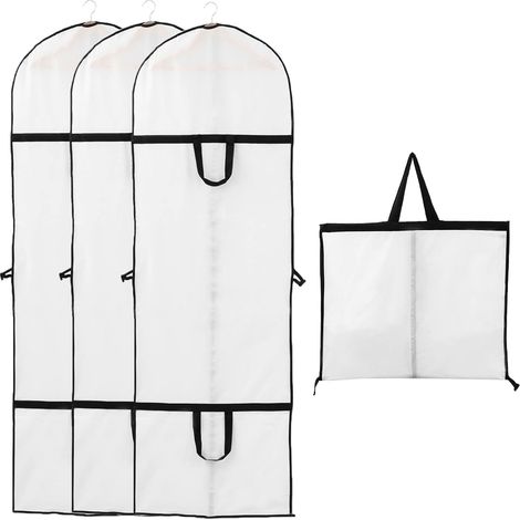 JSSEVN - 3-Piece Long Wedding Dress Garment Bag Set (60x180cm) - Evening Dress Cover for Bride and Bridesmaid Dresses - Dustproof, Waterproof, Mothproof, Moisture-Proof, Foldable and Portable - Double (1/5)