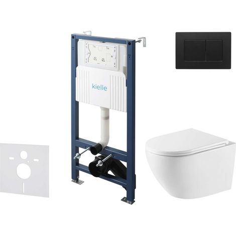 kielle Genesis New - Set bâti-support, WC Oudee, Vortex Rimless+, siège softclose et bouton-poussoir Gemini New III, noir mat 30528SS63 (1/5)