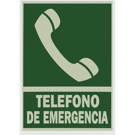 Panneau PVC fluorescent téléphone d'urgence 21x29 cm VERT ET BLANC, intérieur et extérieur
