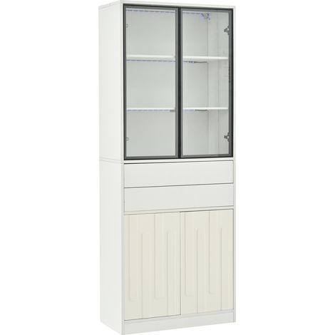 LED-Vitrine 70 x 34 x 180 cm mit Glas, 2 Schubladen und Bluetooth-Beleuchtung Weiß MODENUIT (1/5)