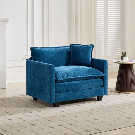 Fauteuil Canapé Cloud 1 Place Modulable - Assise Ergonomique Ultra Confortable Salon - 107x75x84 cm - en Tissu Chenille Bleu (1/5)