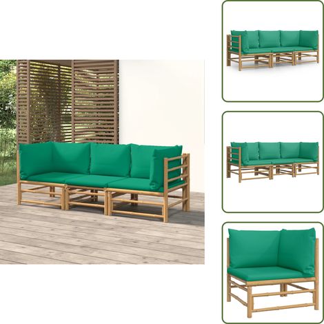 Divano in bambù - vidaXL Set Salotto da Giardino 3pz con Cuscini Verdi Bambù - Seduta da giardino
