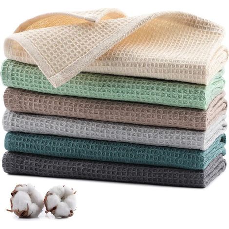 Serviettes cuisine coton lot de 6 35 x 35 cm lavables douces essuyage vaisselle déversements multicolores (1/4)