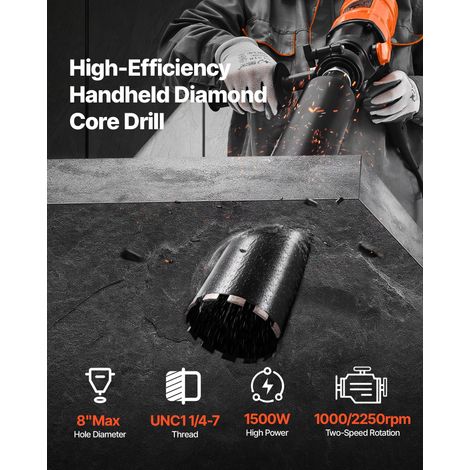 Carotteuse à Diamant Diamètre de Perçage 200 mm, Perceuse à Béton Portative 1500 W, 2 Vitesses 1000/2250 tr/min, Perçage Sèche et H… (1/5)