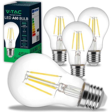 4x Ampoules LED Filament E27 - A60-6W (équivalent 45W) - 600 Lumen - Ampoule LED Verre - 4000K Blanc Neutre (1/5)