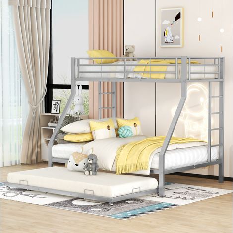 Letto a castello 90/140x200 cm in metallo con letto estraibile e doppia scala, argento (1/5)