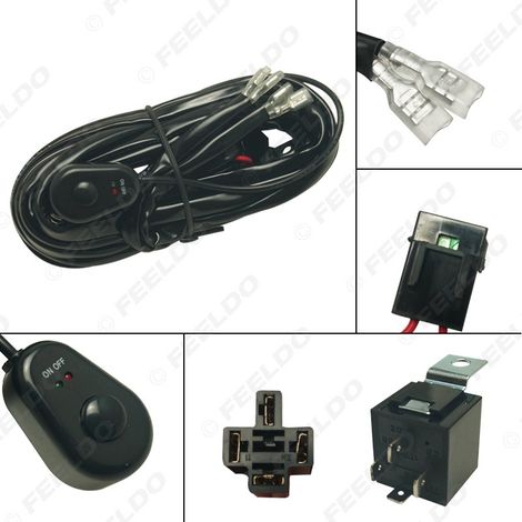 Kit de câblage pour bande lumineuse LED automobile 3M avec relais et interrupteur, ensemble de câblage pour éclairage automobile et ensemble de câblage à douille à ressort 1 à 2