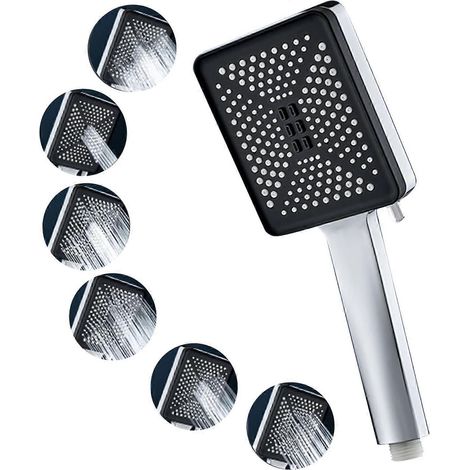 Dww-(noir) douche de massage avec 6 modes de pulvérisation, douche carrée, grande douche haute pression (1/4)