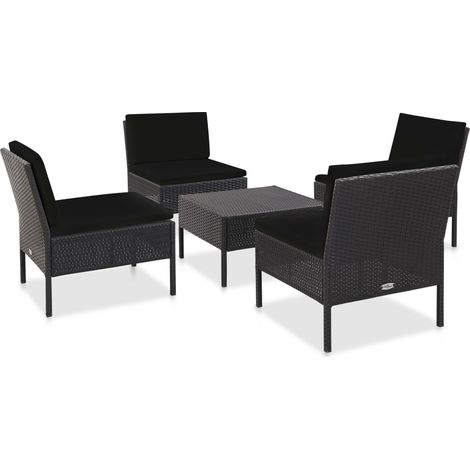 5-tlg. Garten-Sofagarnitur mit Auflagen Poly Rattan Schwarz