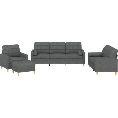 vidaXL Set di Divani 4 pz con Cuscini Grigio Scuro in Tessuto (1/5)