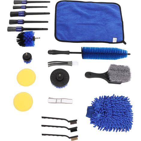 Kit de 18 pièces pour l'entretien automobile : brosses pour pneus, gants de lavage, tampons de cire, nettoyant pour jantes, kit pour pot d'échappement (couleur B). (1/5)