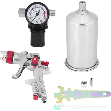 Pistolet de peinture pneumatique HVLP 1000CC, buse 1,4mm, alimentation par gravité avec régulateur (1/5)