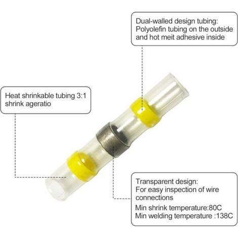 200pcs Joint Soudure Connecteur Fil Isolé 4Tailles (26-10AWG) 3:1 Thermorétractable (1/4)