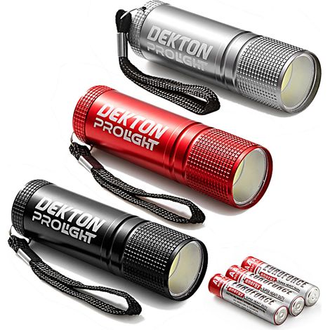 Dekton 3pc Tracker XF35 COB LED Black Silver Red Torch Flashlight Weatherproof (1/5)