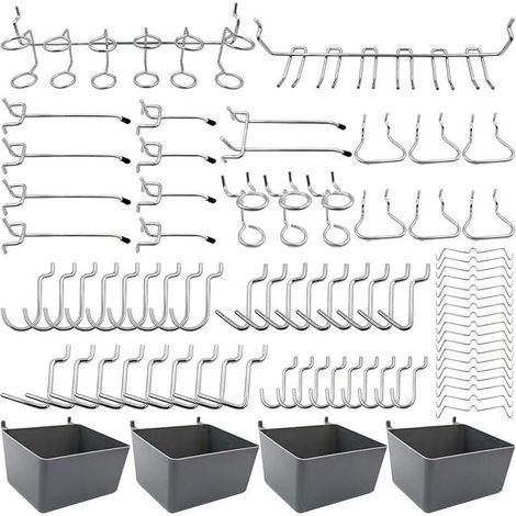 Porte-outils de Crochets pour Panneaux Perforés avec Bacs, Verrous à Chevilles, pour Organiser Divers Outils, 80 pièces (1/5)
