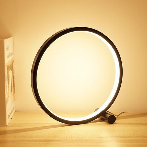 Lampe de Chevet Led Lampe de Table Anneau Tactile Intensite Variable,Lumiere Chevet Chambre 3 Couleurs Dimmable 10 Luminosite Design Cercle Moderne, Materiel en metal Lampe de bureau Ronde-Noir (1/5)
