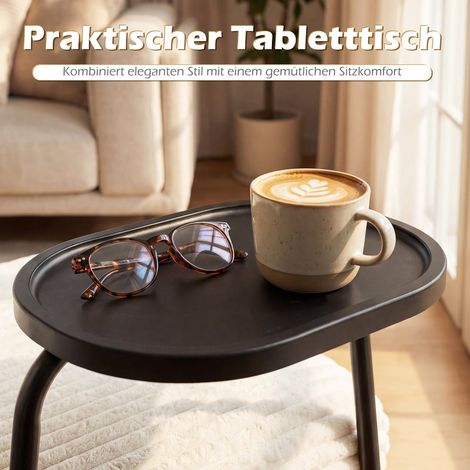 Lounge-Sessel mit Tablett, beiger Cord, Metallgestell
