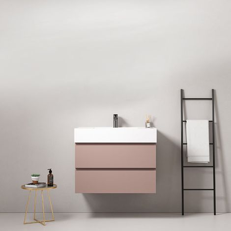 Mobile bagno sospeso 100 cm Rosa Retro Lavabo in Resina Senza Specchio - Fiji Paint