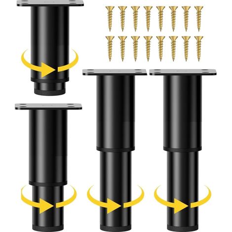 Verstellbare Möbelfüße. 4 Stück, verstellbar von 12–18 cm. Verstellbare Metallfüße für Schränke, TV-Möbel, Sofas, Nachttische und Stühle, schwarz.