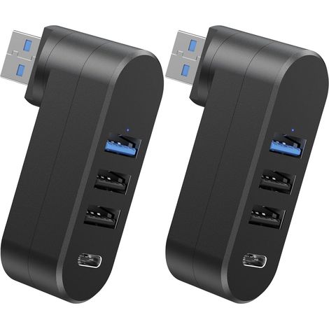 Hub USB 3.0 Multi USB Port (2xUSB-A 2.0 1xUSB-A 3.0 1x USB-C), 2 Pack Mini Multiport (90°/180° Rotatif) Multiprise USB Portable pour Pc Ordinateur Voiture Macbook Samsung Notebook Imprimante (1/5)
