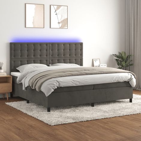 vidaXL Sommier à lattes de lit matelas et LED Gris foncé 200x200 cm (1/5)