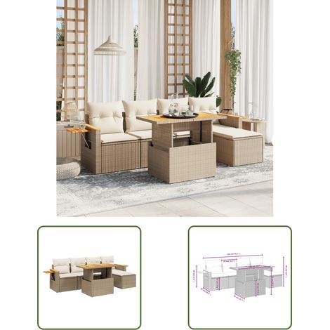 The Living Store 6-tlg. Garten-Sofagarnitur mit Kissen Beige Poly Rattan - Gartenmöbel Set - PE-Rattan Möbel - Outdoor Lounge - Garten Sofa - Balkon Möbel (1/3)