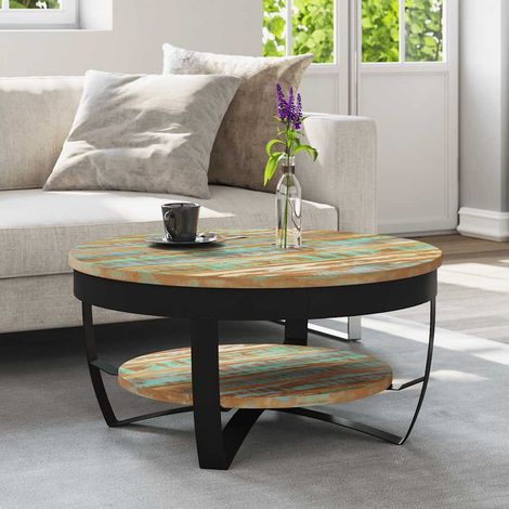 Table basse avec étagère, bois de récupération, bois massif, 65 x 32 cm