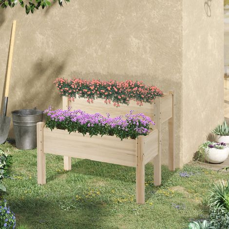 Tavolo da giardino urbano rialzato a 2 livelli in legno, 86x85x72 cm, legno naturale