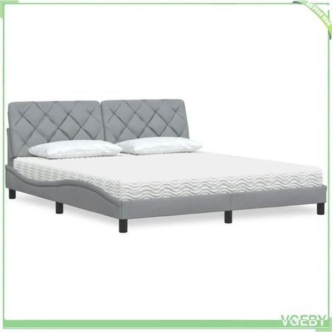 Lit avec matelas - Piran - 180x200 cm - Tissu gris clair - Sommier à lattes inclus (1/5)