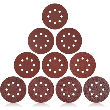 100 Stück 5-Zoll-Schleifscheiben mit 8 Löchern, Körnung 60, 80, 100, 120, 150, rundes Schleifpapier zum Polieren und Reinigen