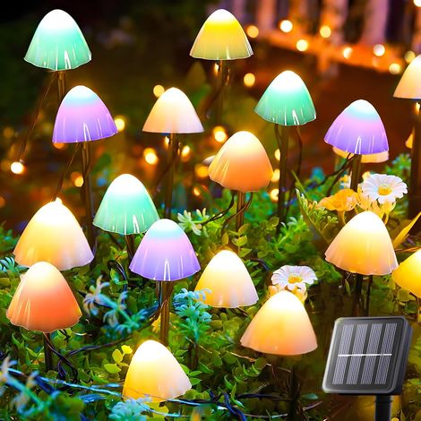 Lampe solaire de jardin et 16 4 pi Champignon d'extérieur modes décorative étanche 20 LED 5 m (1/5)