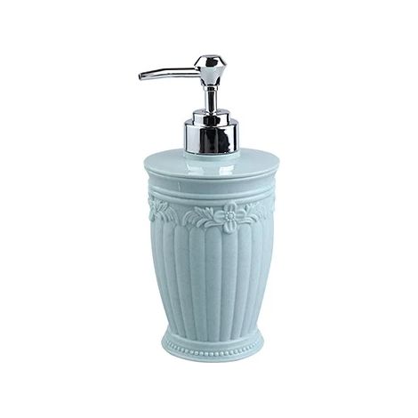 Distributeur de savon liquide pour les mains et la salle de bain, de style européen, rond (bleu clair), à poussoir détachable (1 pièce) (1/5)