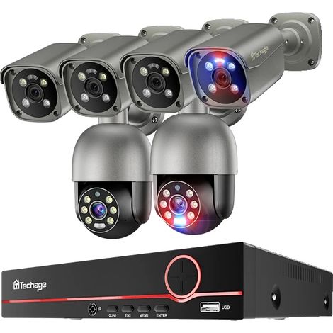 Sistema de cámaras de seguridad, resolución de 8 MP, visión nocturna y detección por IA, 8 canales, 6 cámaras, ninguna (1/2)