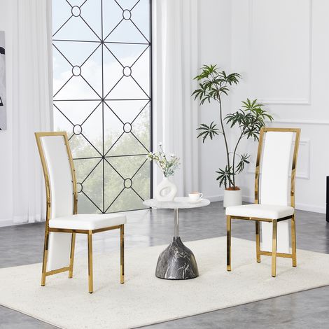 Pour un Coin Repas Confortable : Chaises de Salle à Manger Blanc et Or, Dossier Haut et Assise 6 cm (1/5)