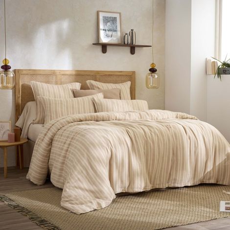 Housse de couette 260x240 cm flanelle rayures écru Terre de Nuit Alfie - ALFIE (1/4)