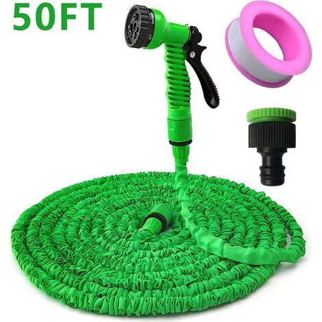 Tuyau d'Arrosage Extensible 15M – Tuyau Arrosage avec Pistolet – Tuyaux d'Arrosage pour Jardinage – Compact et Pratique – Vert (1/5)