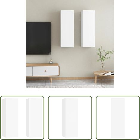 Armoire TV murale - Meubles TV 2 pcs Blanc 30,5x30x90 cm Bois d’ingénierie (1/5)