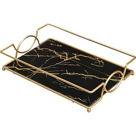 Plateau de toilette en verre noir et or (grand modèle) - Organisateur de luxe pour salle de bain et chambre - Présentoir à parfums et cosmétiques (1/5)