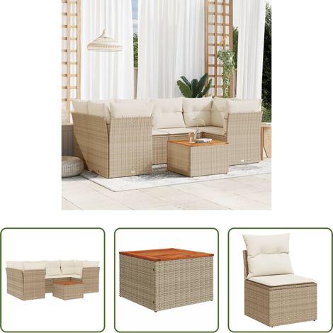 Gartentisch - 7-tlg. Garten-Sofagarnitur mit Kissen Beige Poly Rattan (1/5)