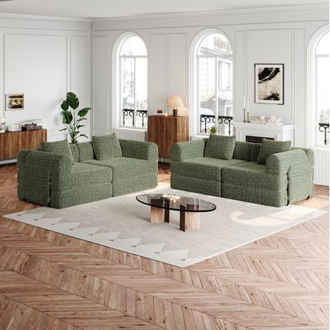 Divano letto 2 in 1 in ciniglia verde con contenitore nel bracciolo e struttura metallica (1/5)