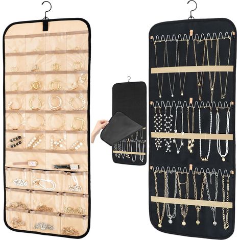 Penderie bijoux rangement rack - Collier boucles d'oreilles avec housse anti-poussière et crochet métal pivotant rangement 1pc, grand, noir (1/5)