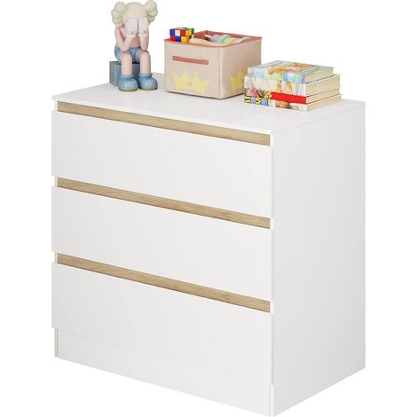 WOLTU  Chest of Drawer Bedroom Furniture 3 Drawers Bedside Cabinet Storage Night Stand White and Oak