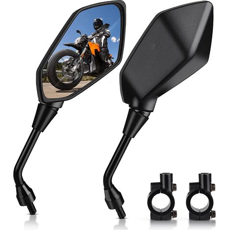 Motorcycle mirror, Universal side mirror with 10mm bolt, 7/8 inch handlebar clamp mirror, High definition, Folding mirrors, End side mirror (1/5)